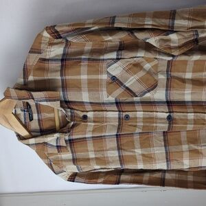 ALPINE DESIGN Men's Tan Plaid Flannel Button Down Shirt